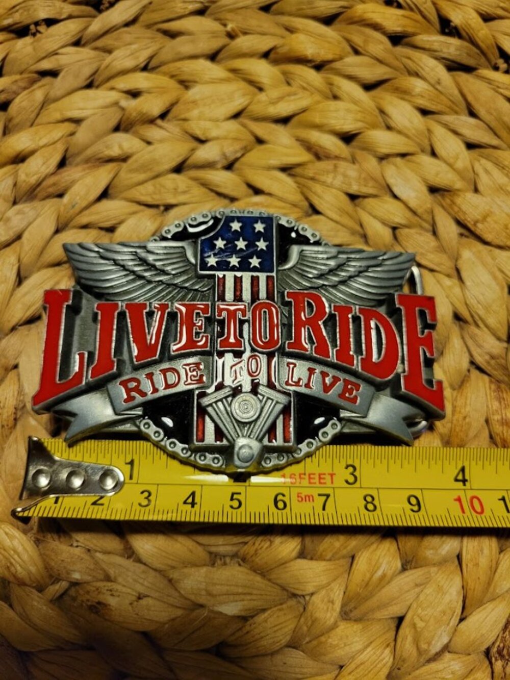 Live to Ride Motorcycle Eagle American Flag Western Belt Buckle 4 Inch qt